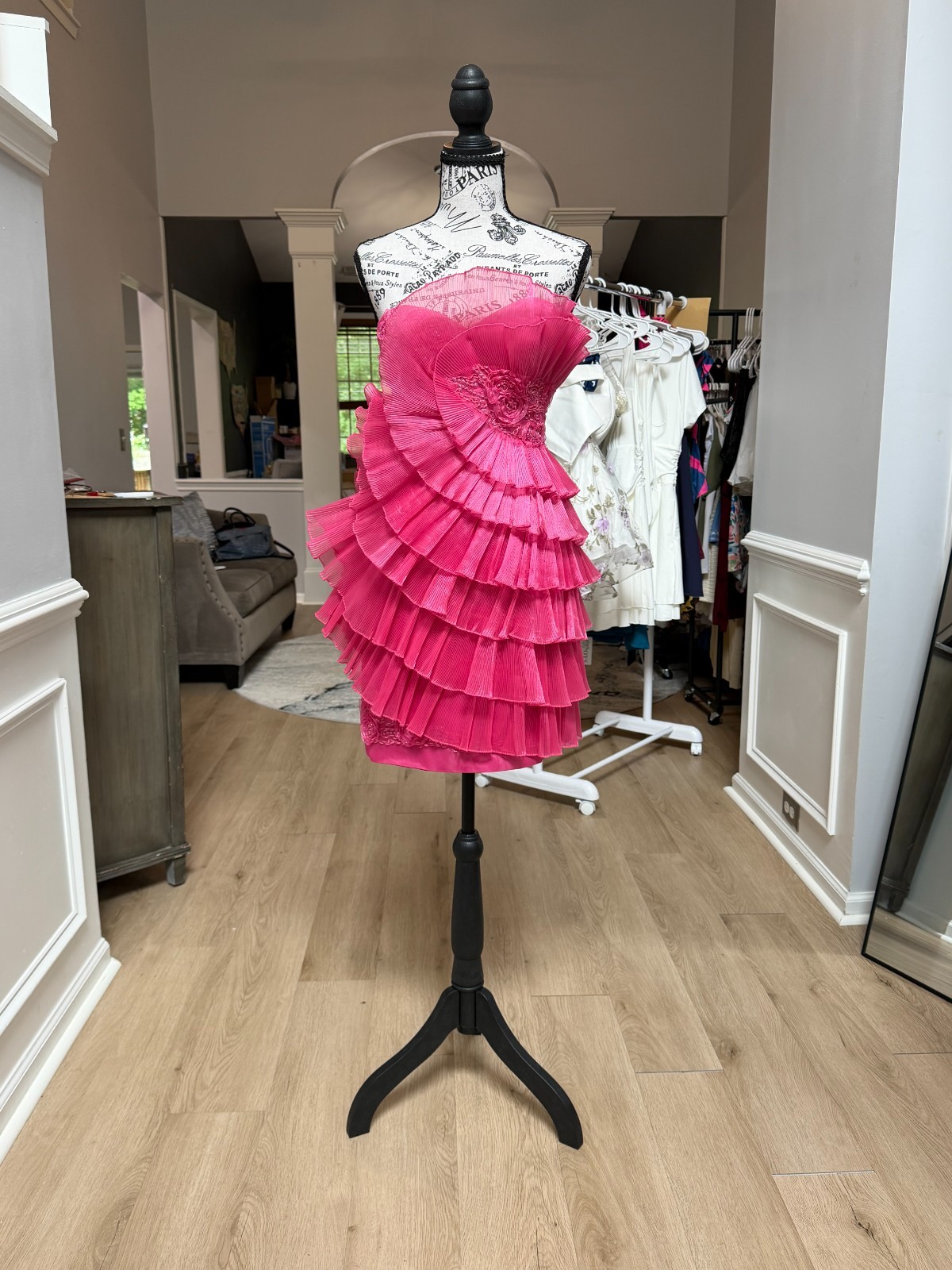 G001 Cinderella Divine Fuchsia Pink Ruffle Rosette Mini Formal Dress Size 4