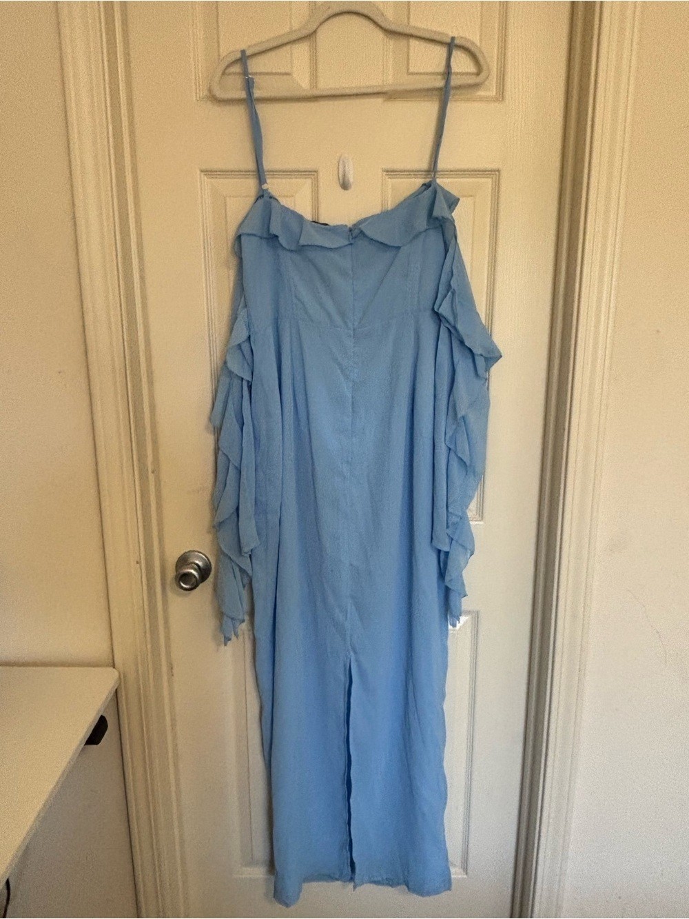 PrettyLittleThing Dusty Blue Ruffle Sleeve Midi Dress – Size US 12 / UK 16