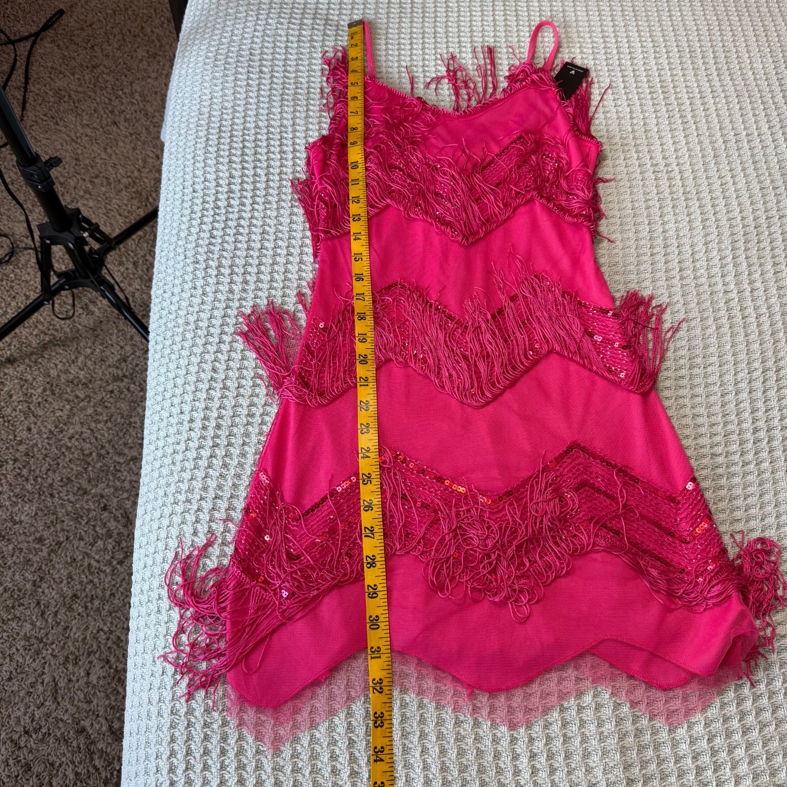 NWT Lulus Hot Pink Fringe Mini Dress Womens Small Sequins Beaded Party Cowgirl