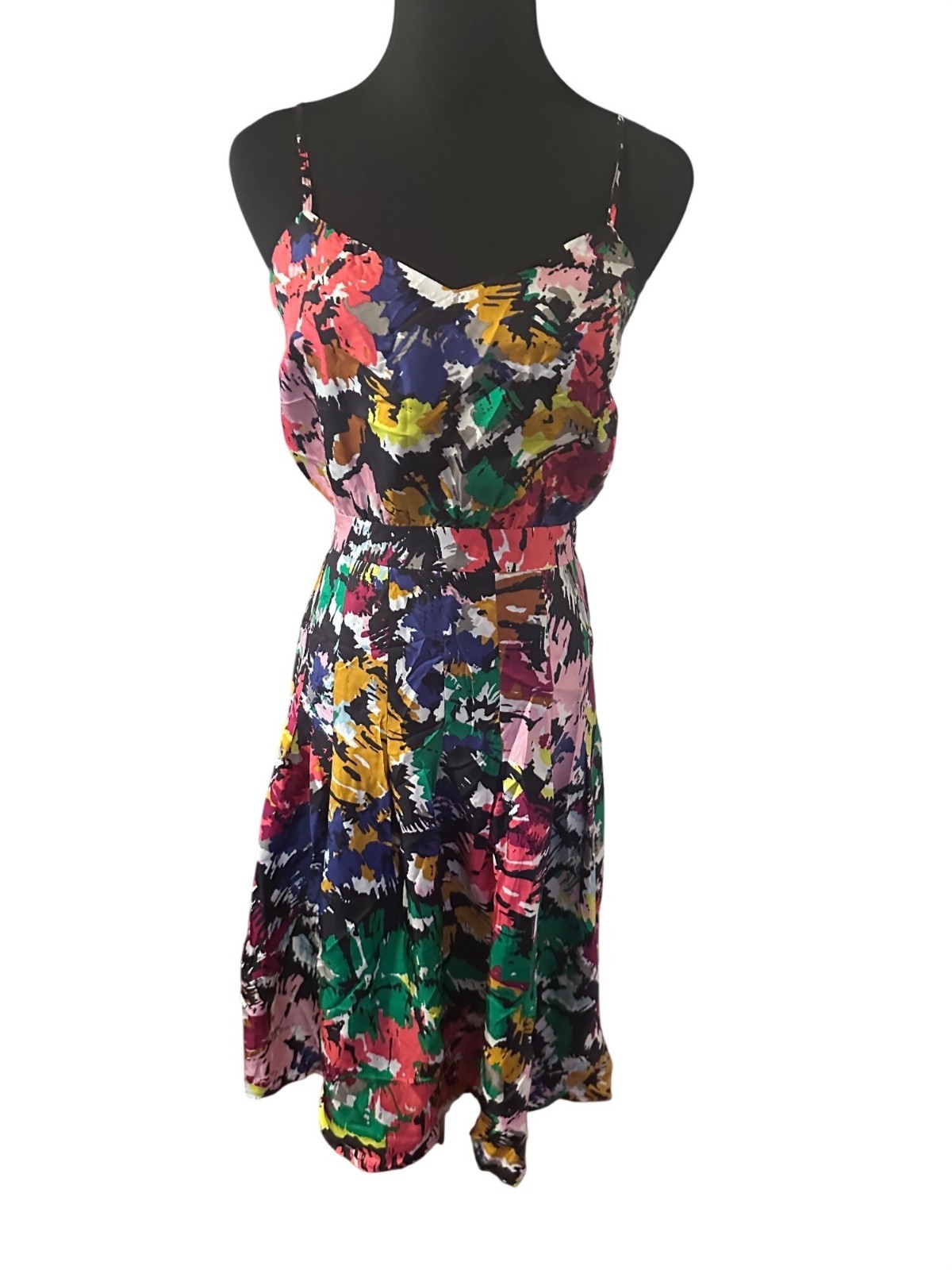 J.Crew black red pink and green floral 100% silk dress size 00