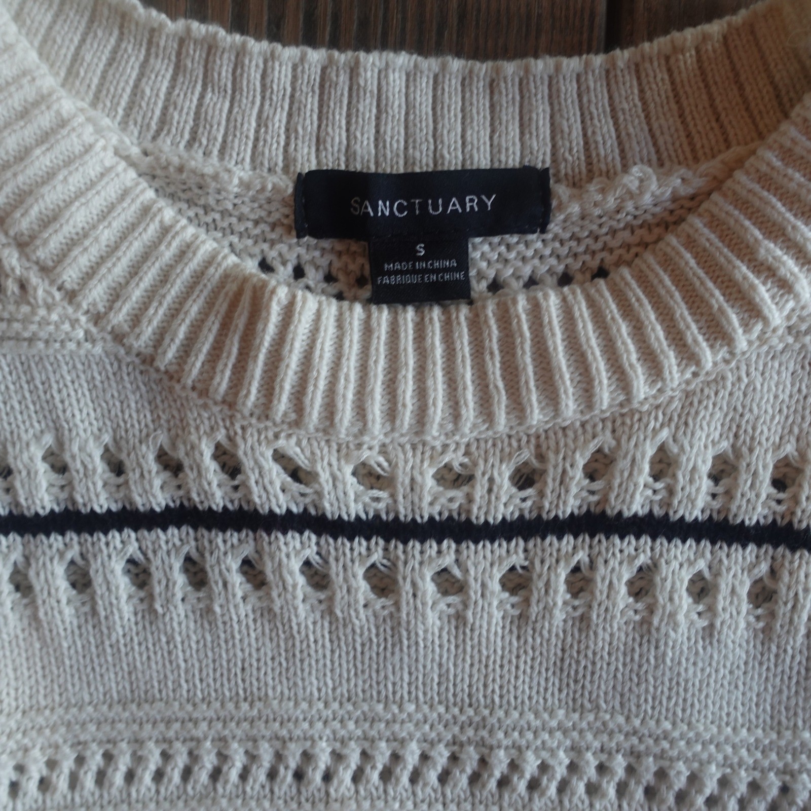 Sanctuary Textured Mod Mini Dress Small Cream Black Knit Stripe Chunky Fisherman