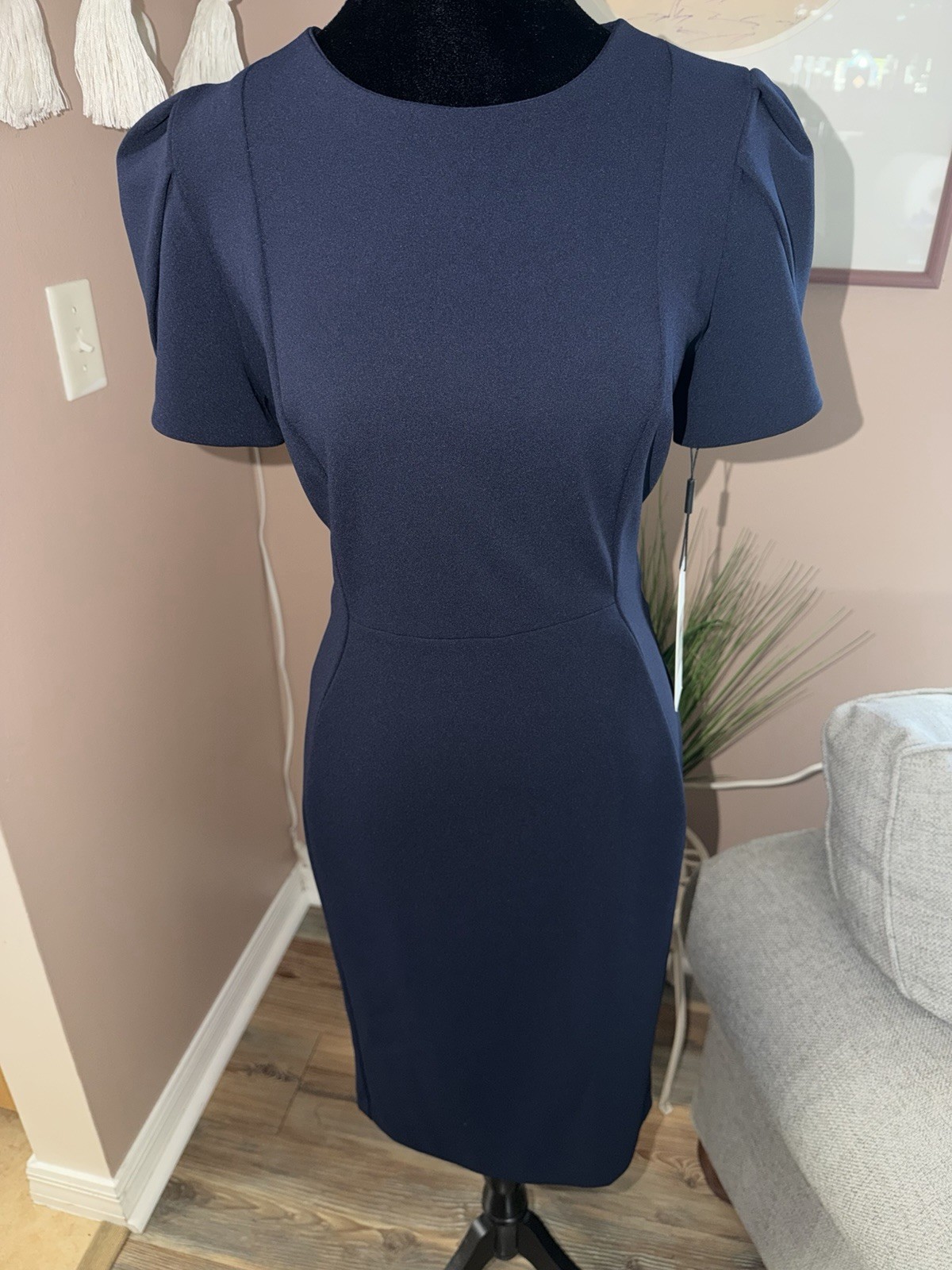 Calvin Klein Women’s Tulip Sleeve Sheath Dress Indigo Size 8