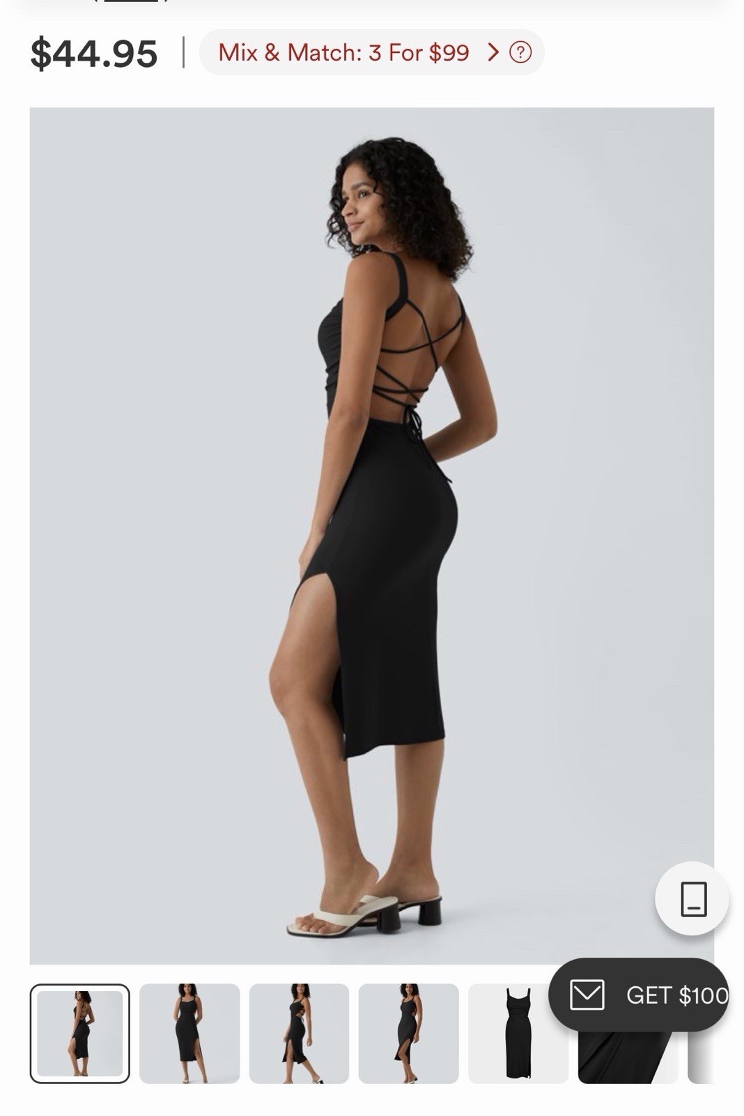 Halara Black Square Neck Bodycon Midi Dress Backless Side Slit Strappy Size M