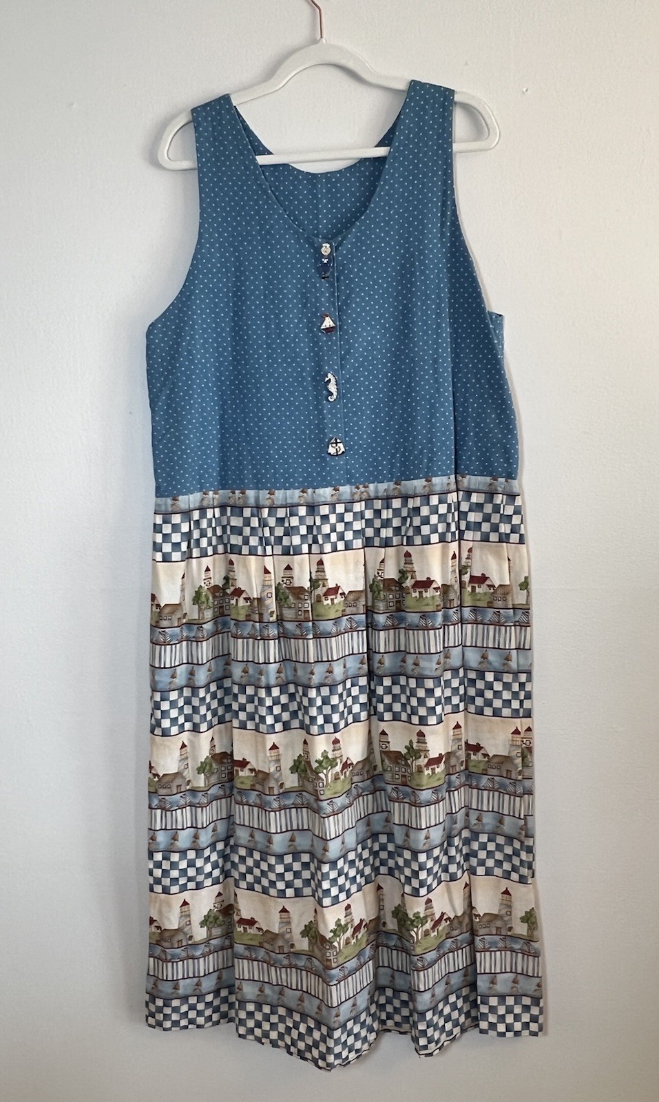 Homemade Jumper Dress Lighthouse Sailing Sailor Blue Print Pockets House Teacher