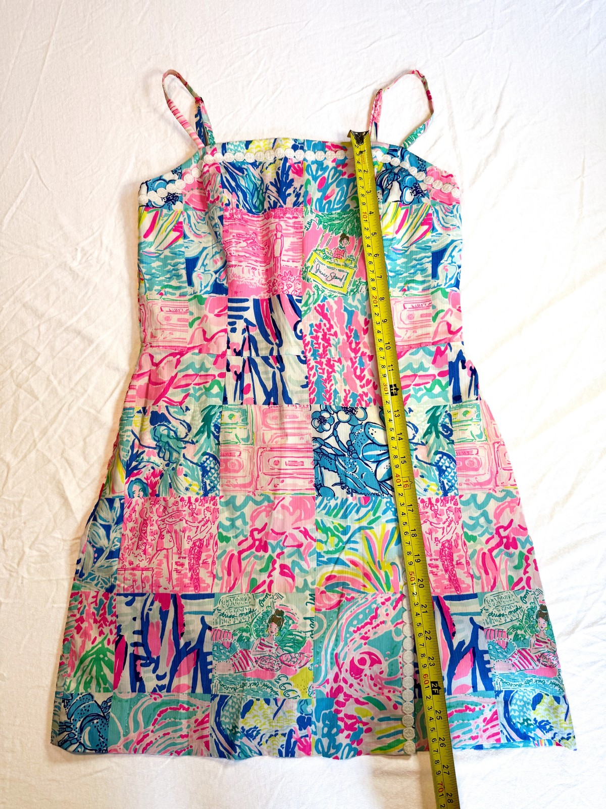 Lilly Pulitzer Womens Patchwork Print Mini Dress Size 2 Pink Blue Tropical Dress