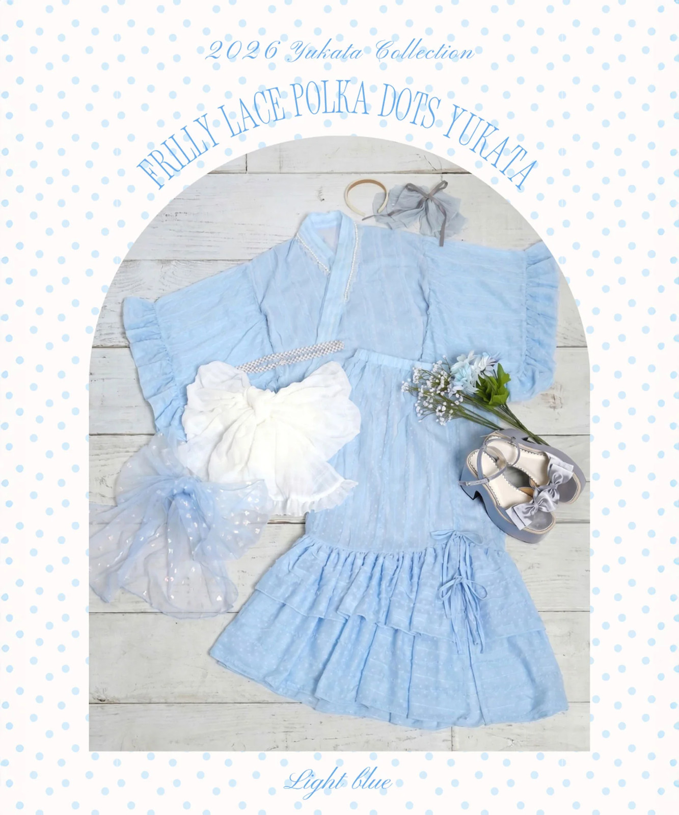 BULK Buy Dot Tulle Lace Ruffle Mermaid Yukata 3pc Set Large Sizes Jirai New