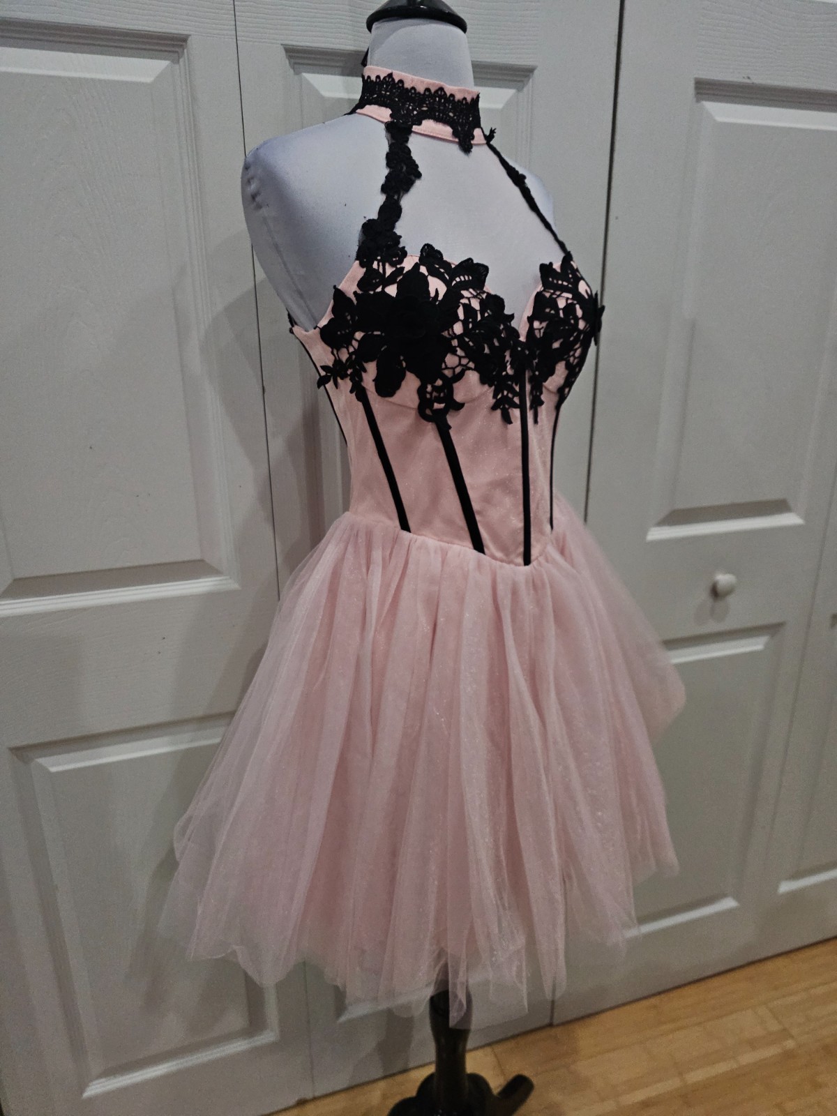 Dolls Kill Unholy Pastel Goth Pink Black Lace The Night Of Corset Tutu Dress S