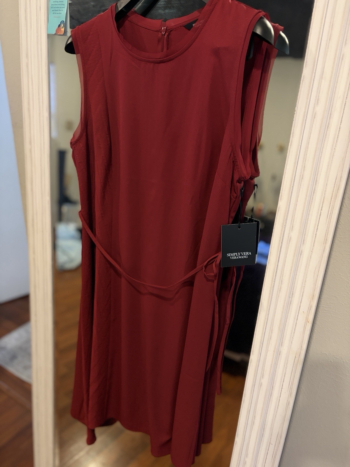 Simply Vera Vera Wang Red Sleeveless Round Neck A-Line Knee Dress XL Belted