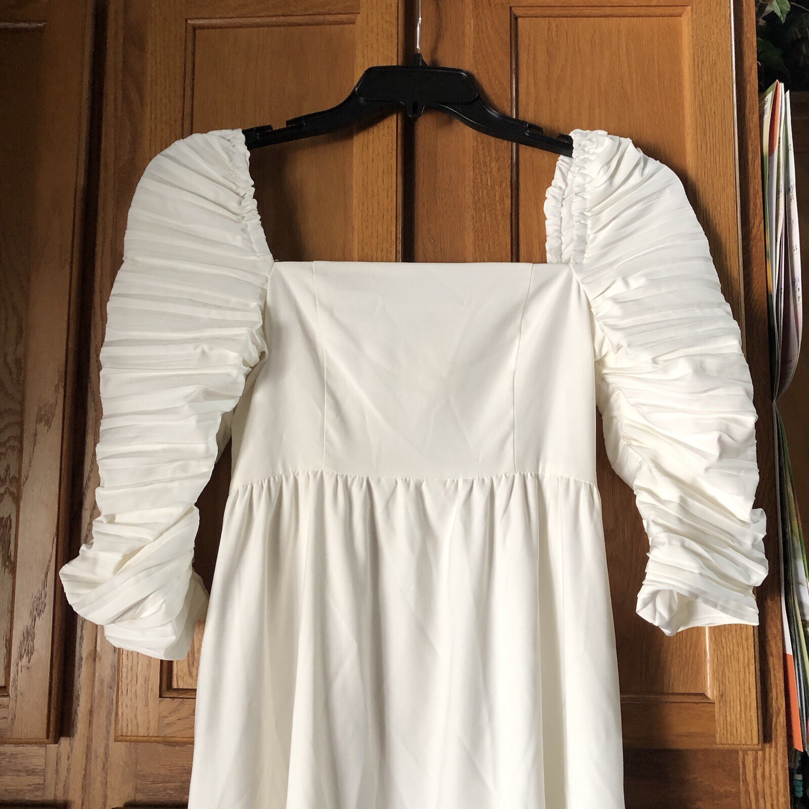OPT Cottagecore Square Neck Smocked Milkmaid A-Line Midi Dress White Small
