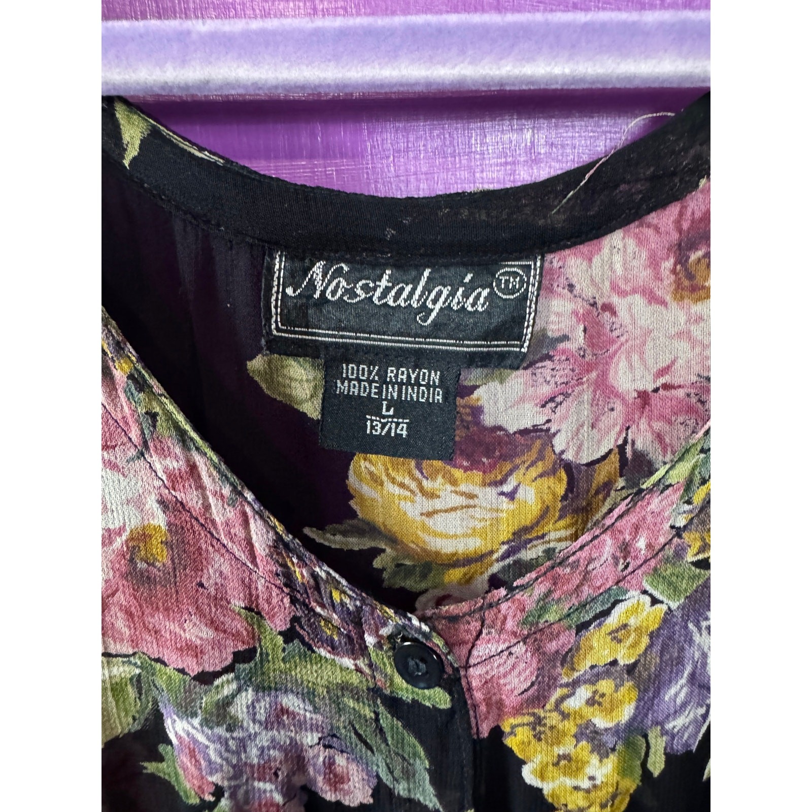 Nostalgia Black Floral Sheer Overlay Maxi Dress L 13/14 Boho Cottagecore vintage