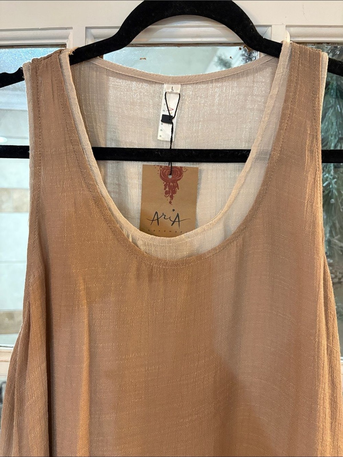 Aria Handmade Asymmetrical Layered Sleeveless Dress Taupe Large Bohemian Coastal