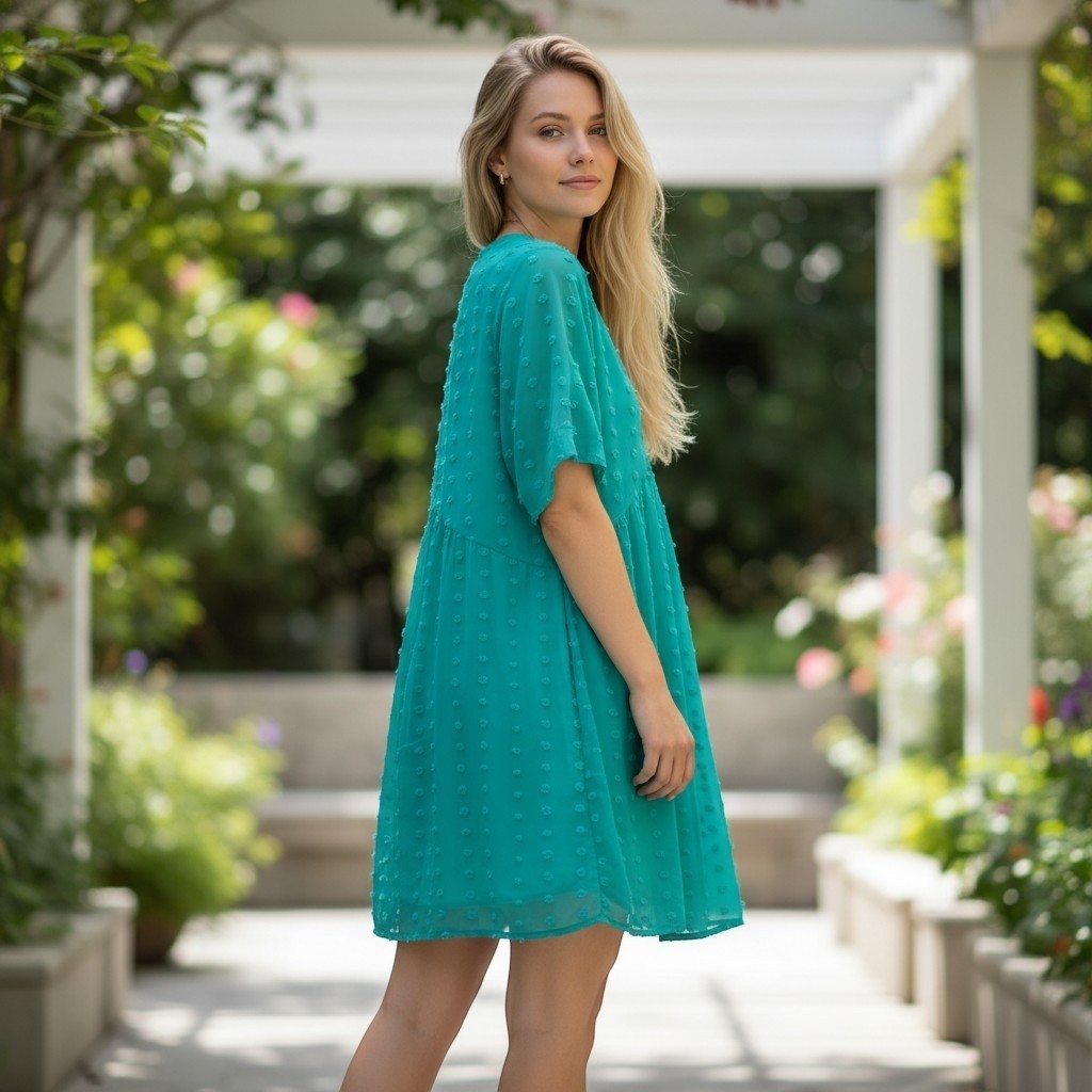 NWT Zenana Teal Swiss Dot Babydoll Dress Fairycore Bohemian Cottage Mini S