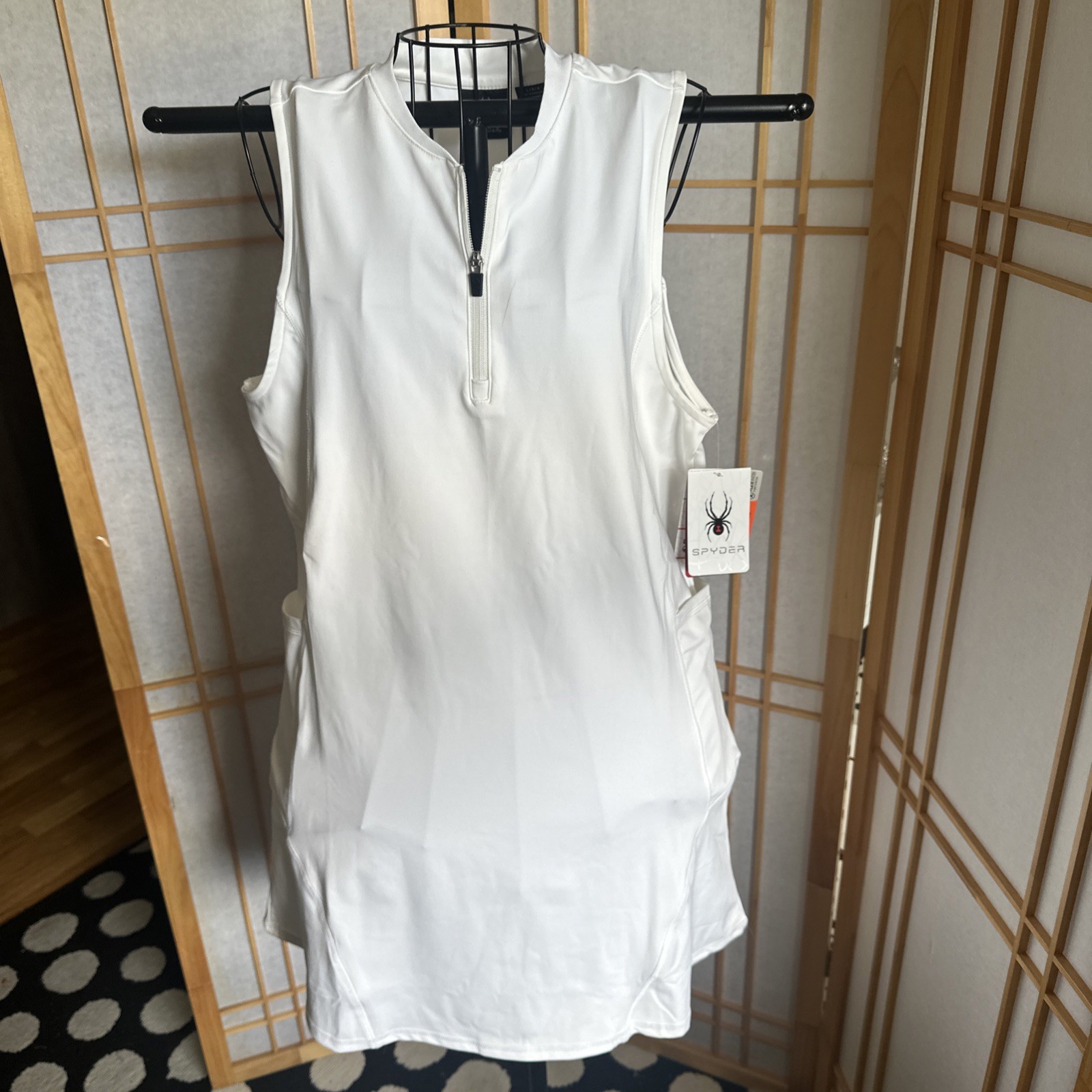 SPYDER Athleisure White 1/4 Zip Stretch Pullover Pockets DryWeb Dress Large NWT