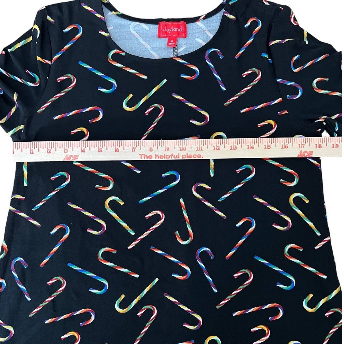 Joyland Colorful Candy Cane Xmas Print Dress Black Long Sleeve Dress Womens M