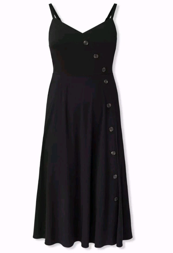Vintage TORRID Black Midi Asymmetrical Button Front Dress w/ Pockets Size 2