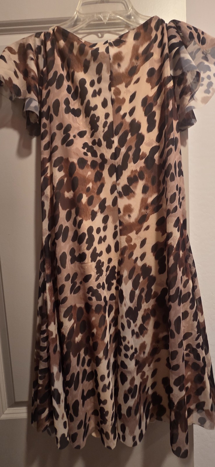 NEXT Leopard Print Chiffon V-Neck Ruffle Sleeve Lined A-Line Dress 10