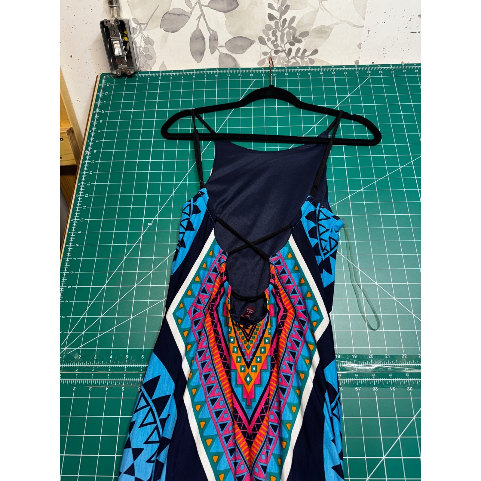 Everly Grey Tribal Geometric Print Halter Maxi Dress Blue Pink Lace Up Back L