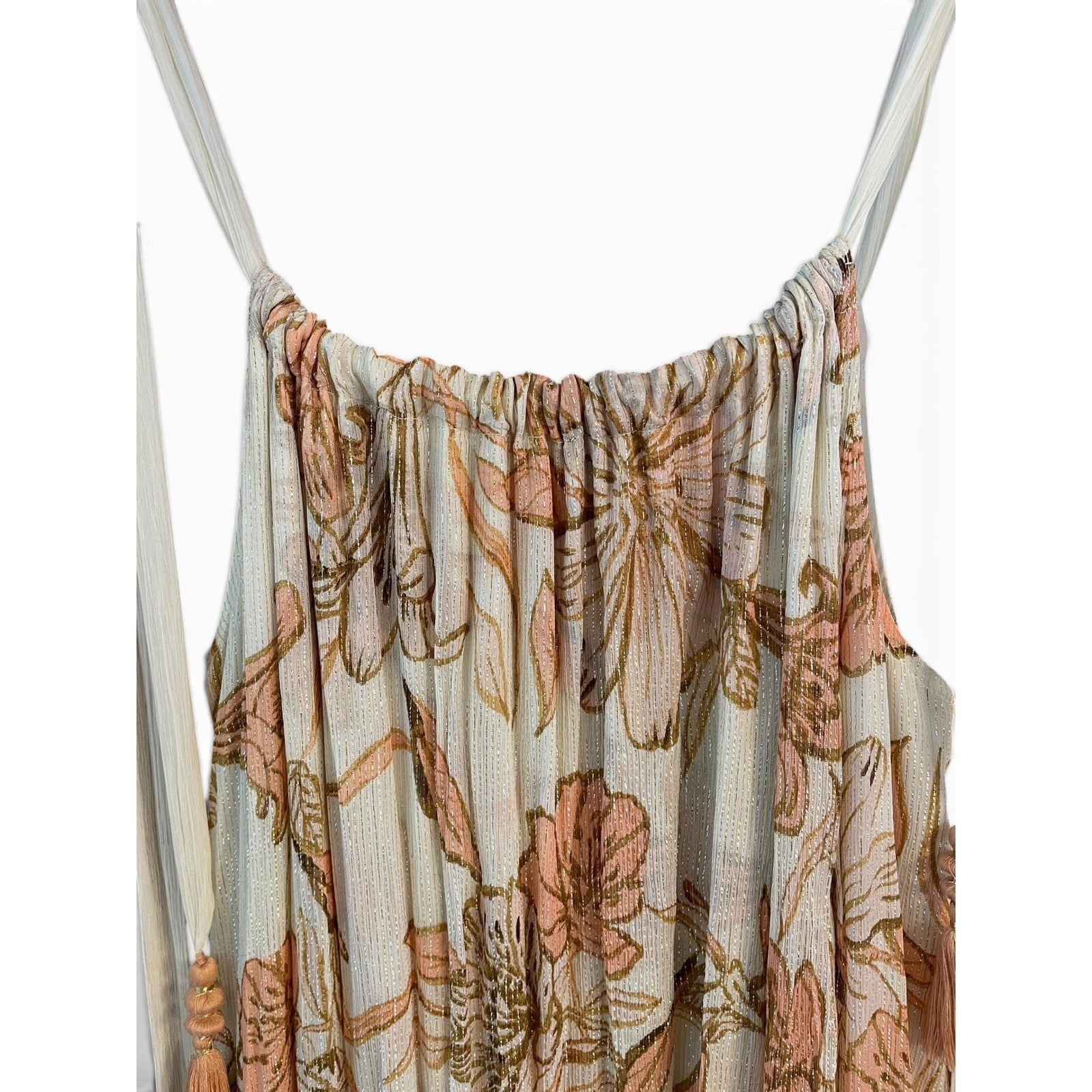 Free People Bare It All Metallic Lurex Floral Maxi Dress L Open Back OB1154918