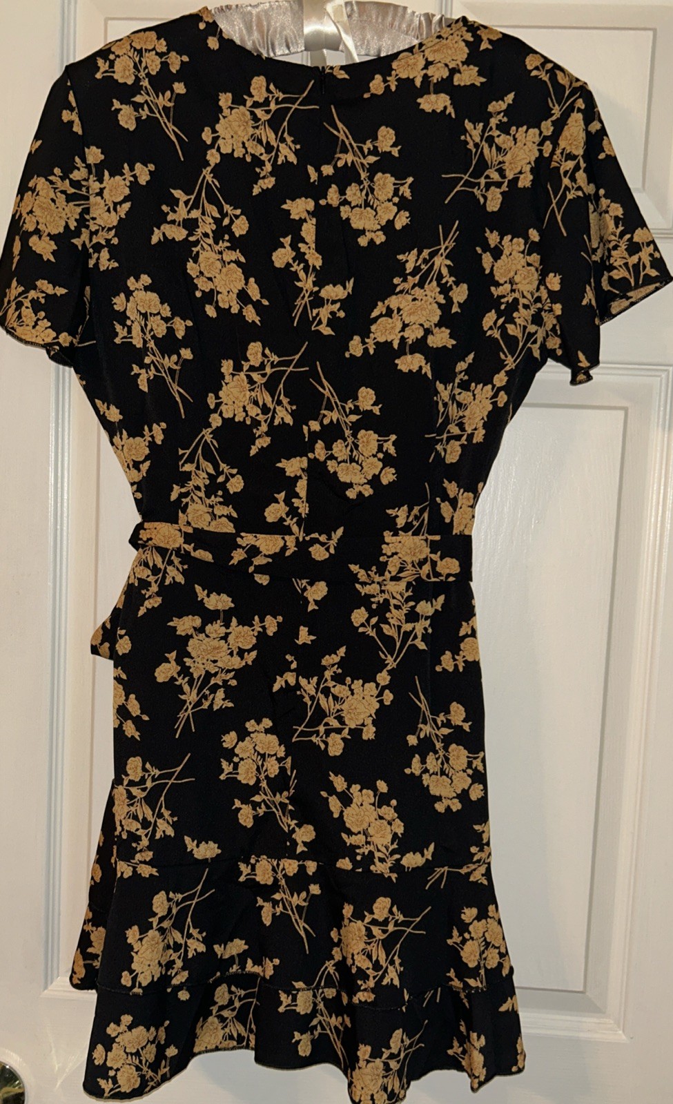 New Front & Bottom Ruffle Fit & Flare Black And Gold Preppy Chic Size M Dress