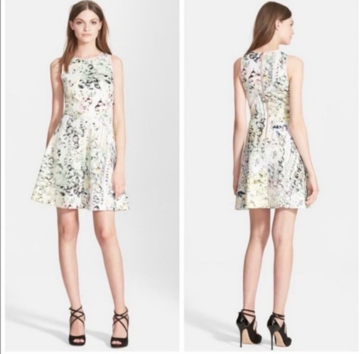 Ted Baker Fit & Flare Sew in Love Crystal Print Skater Dress Size 1 US Size 0-2