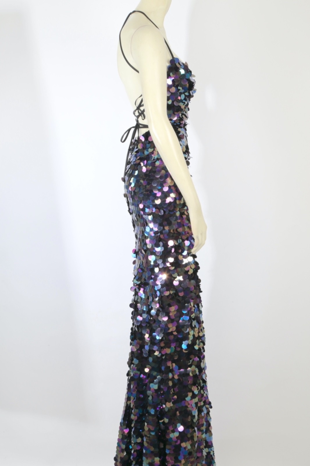 ALYCE Paris Paillette Plunging Neckline Sequin Maxi Prom Dress Gown Women Sz 000