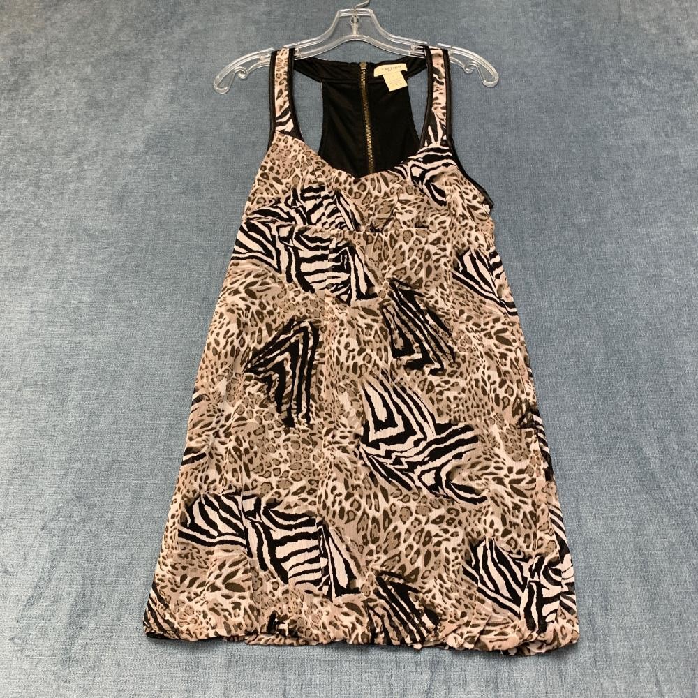 Vertigo Paris Dress Womens S Brown Zebra Leopard Bubble Hem Racerback Back Zip