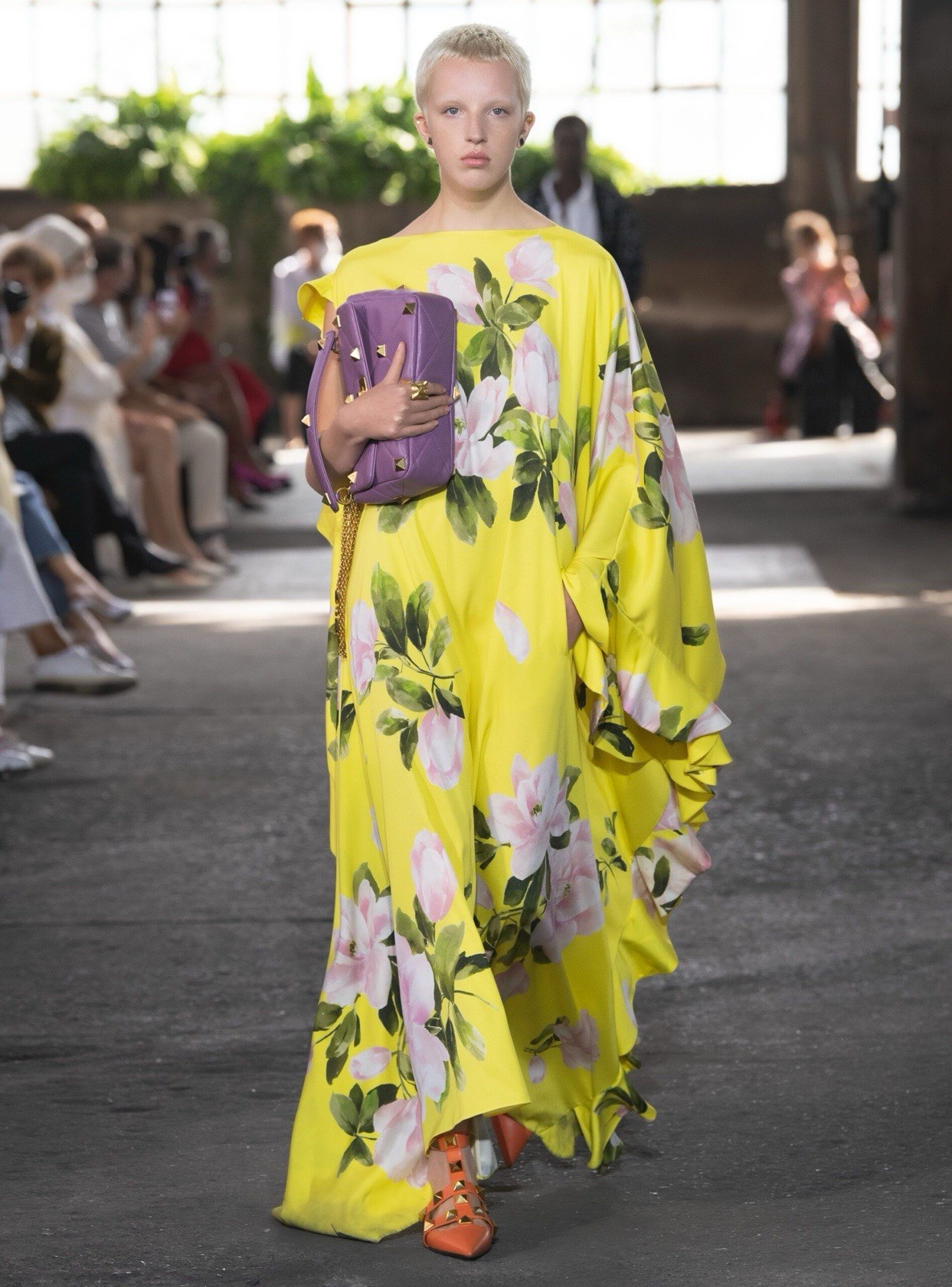 VALENTINO RUNWAY YELLOW FLORAL RUFFLE DRESS IT 40