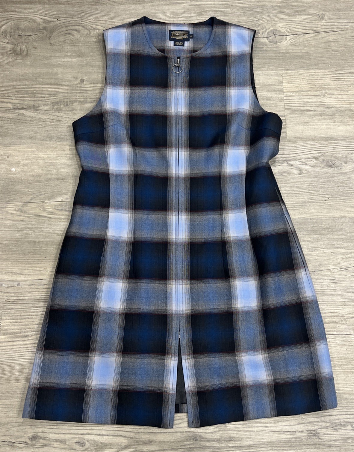Pendleton 100% Wool Zip Dress 12 Blue Plaid Tartan Academia Preppy Retro Overall