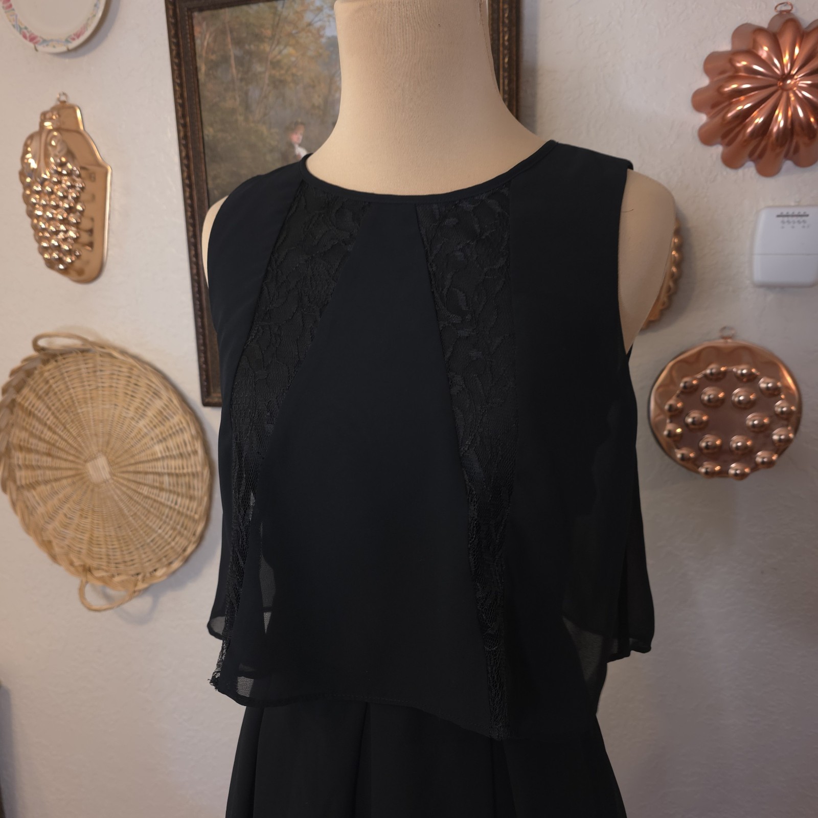 BCBGeneration 0 Black Chiffon Lace Open Back Fit and Flare Dress Cocktail Date