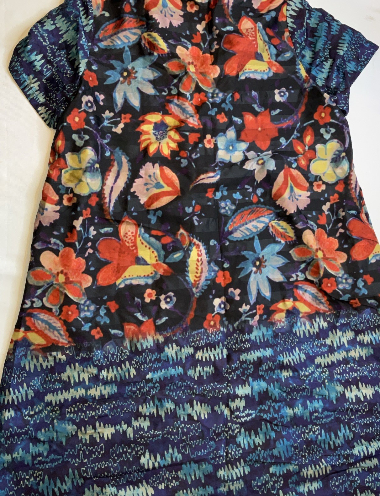 Caftan Button Top Floral Geometric Pattern Lagenlook Relaxed Boxy Art To Wear