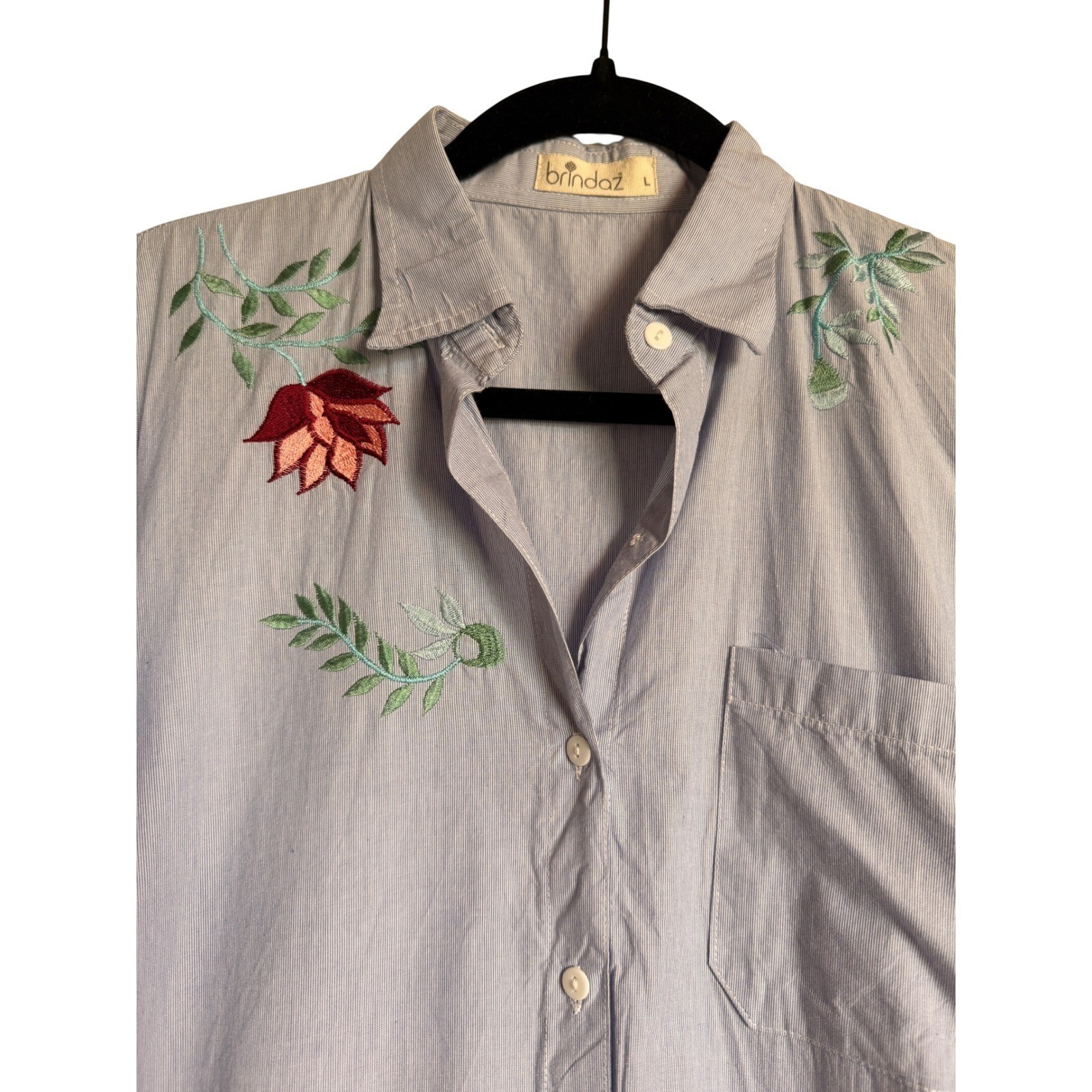 Embroidered Stripe Shirt Dress Cottagecore Coastal Grandmother Botanical