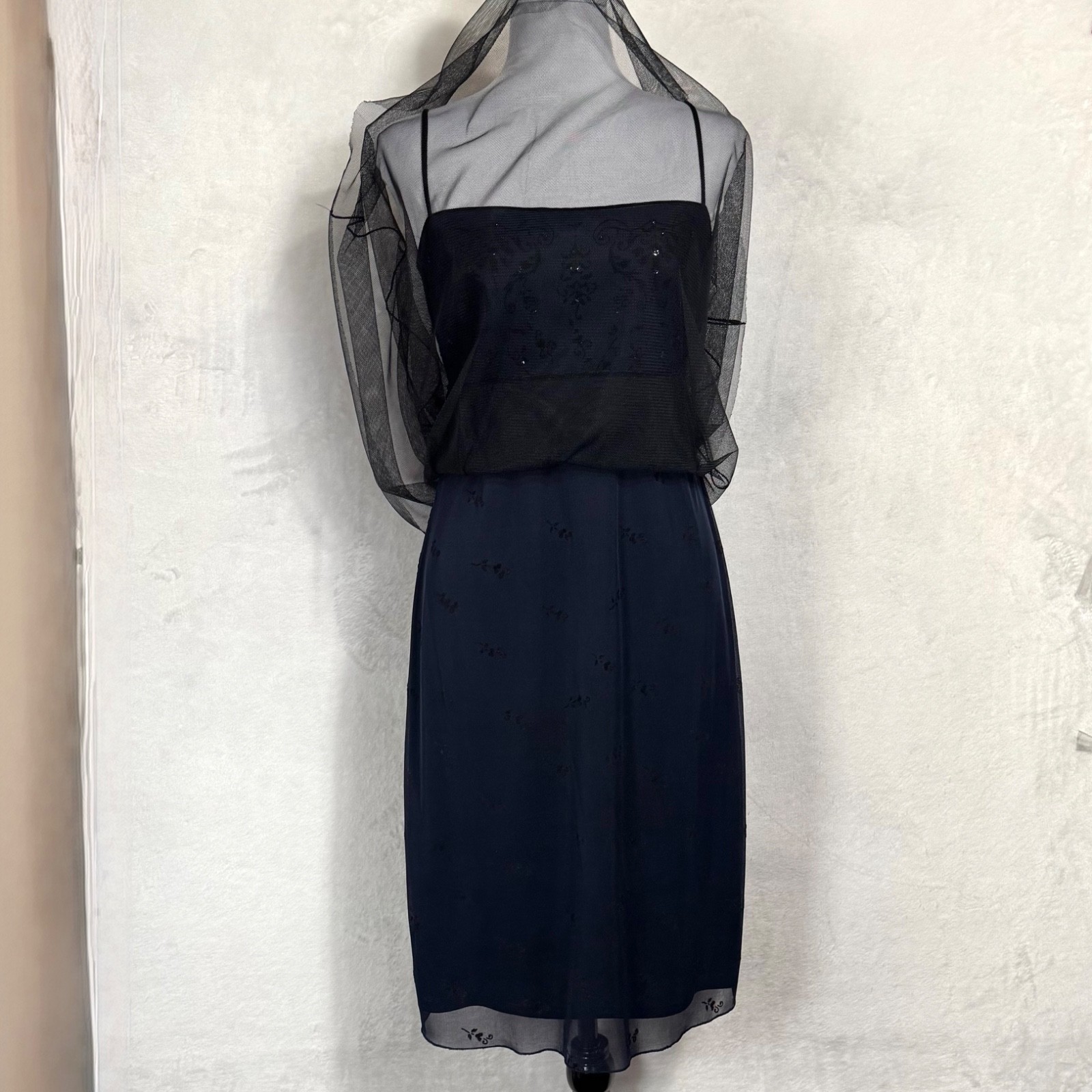 VTG 90s Laundry Shelli Segal Mesh Velvet Babydoll Dress Beaded Fairy Goth 8 XS