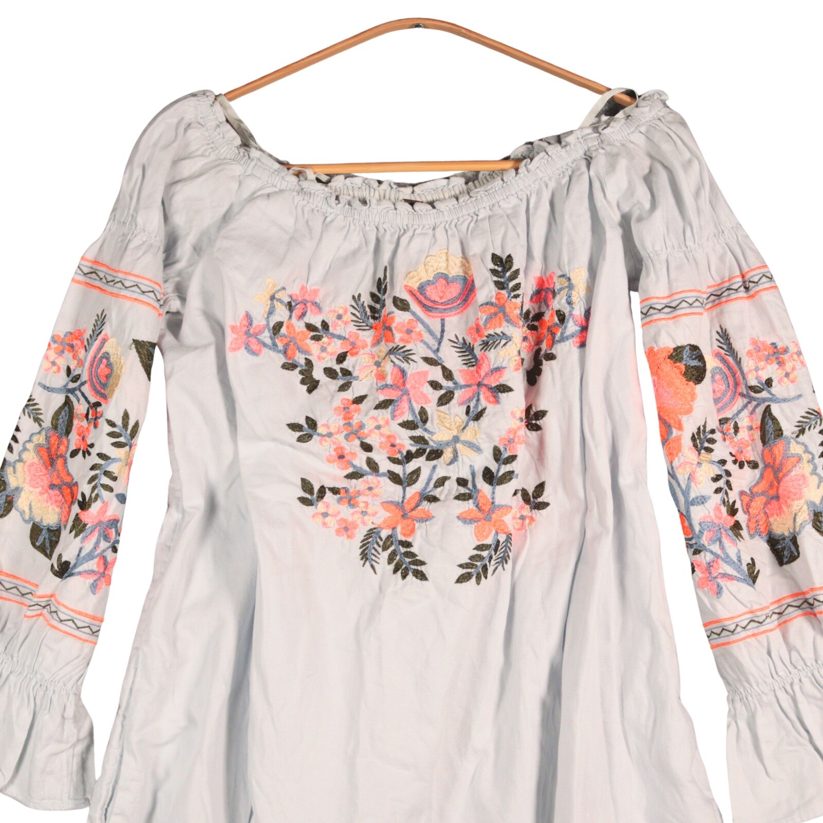 Free People Boho Dress Size Medium Off Shoulder Embroidered Festival Applique