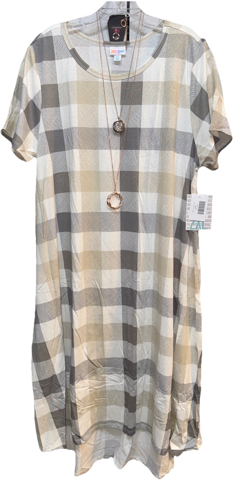 NWT LuLaRoe 2XL White Cream Tan Gray Plaid Carly Swing Dress