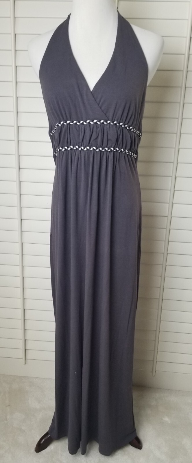 Cleo & Kai Halter Maxi Dress taupe accent waist knit Size:Large