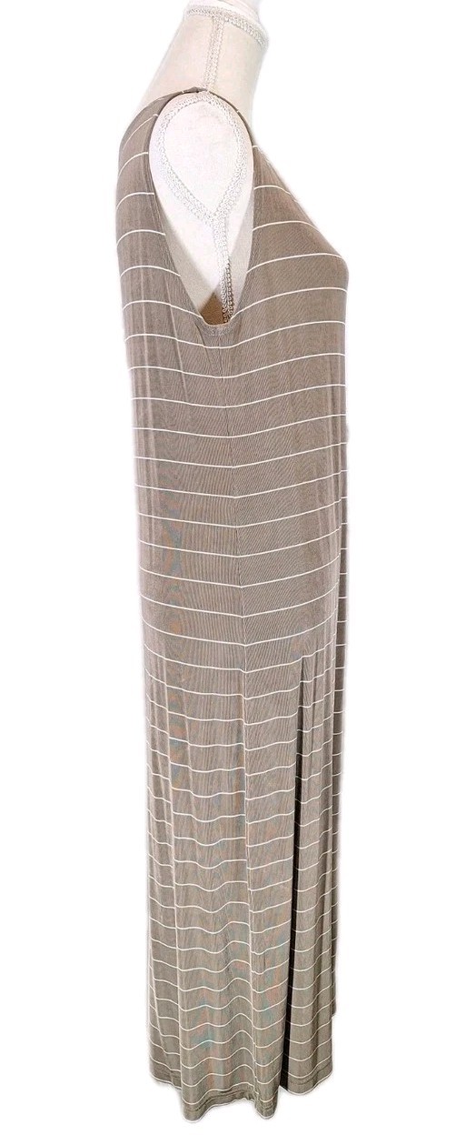 VTG N TOUCH SzS Acetate Slinky Taupe & White Striped Sleeveless Tank Midi Dress