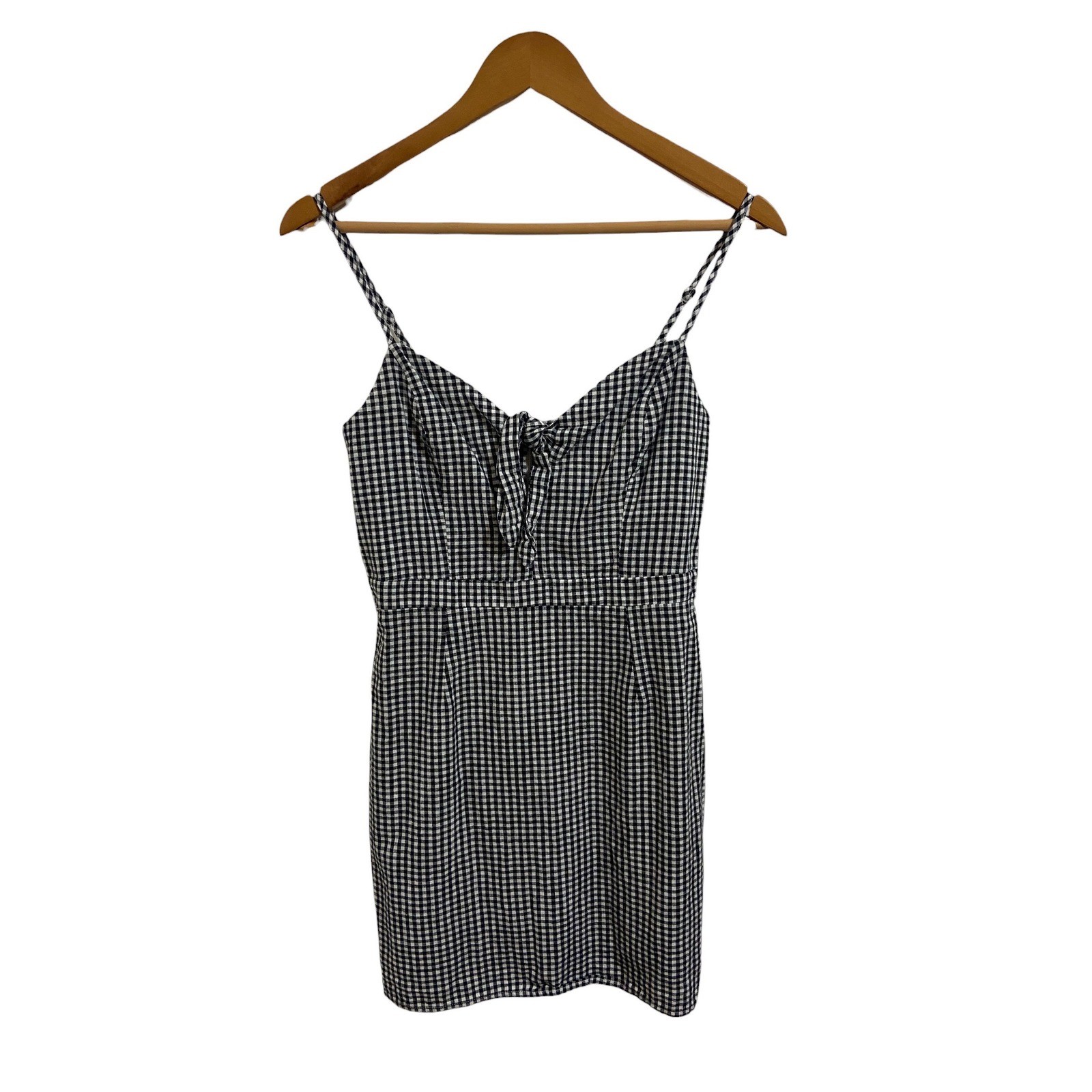 Lulus Gingham Mini Dress Black White Checkered Tie Front Fit Flare Coquette S