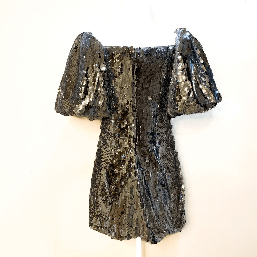Rhode Silver Sequin Dali Mini Dress Above The Knee Size 0 New With Tags Small