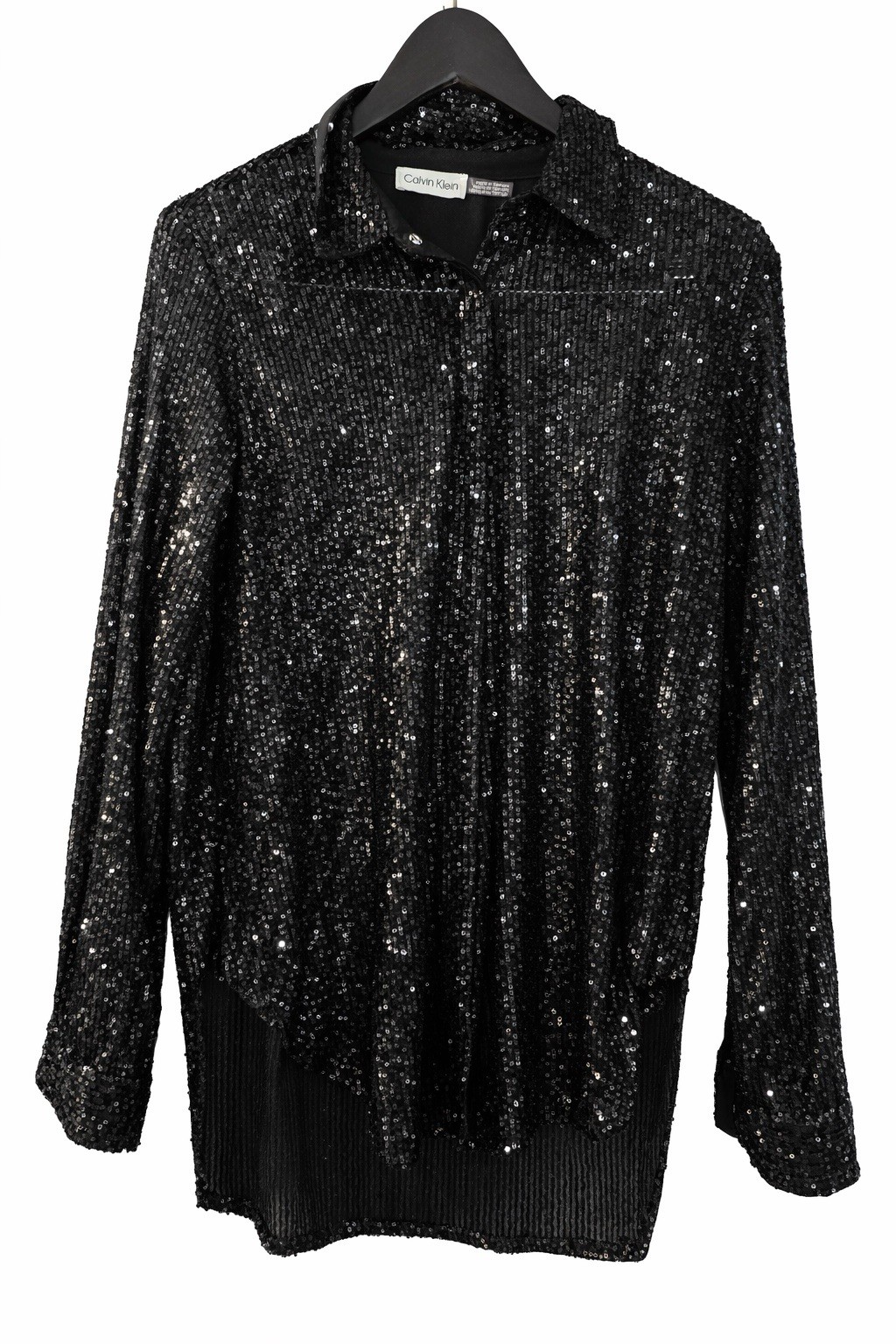 Calvin Klein Black Sequin Button-Down Shirt (Size M, Oversized Fit)