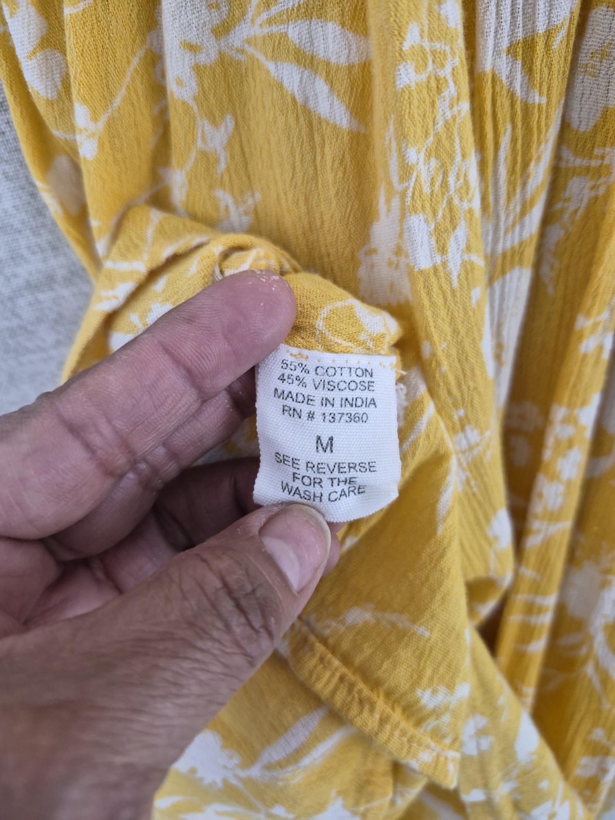 Yellow White Floral V-Neck Smocked Hi-Low Ruffle A-Line Dress M RN 137360