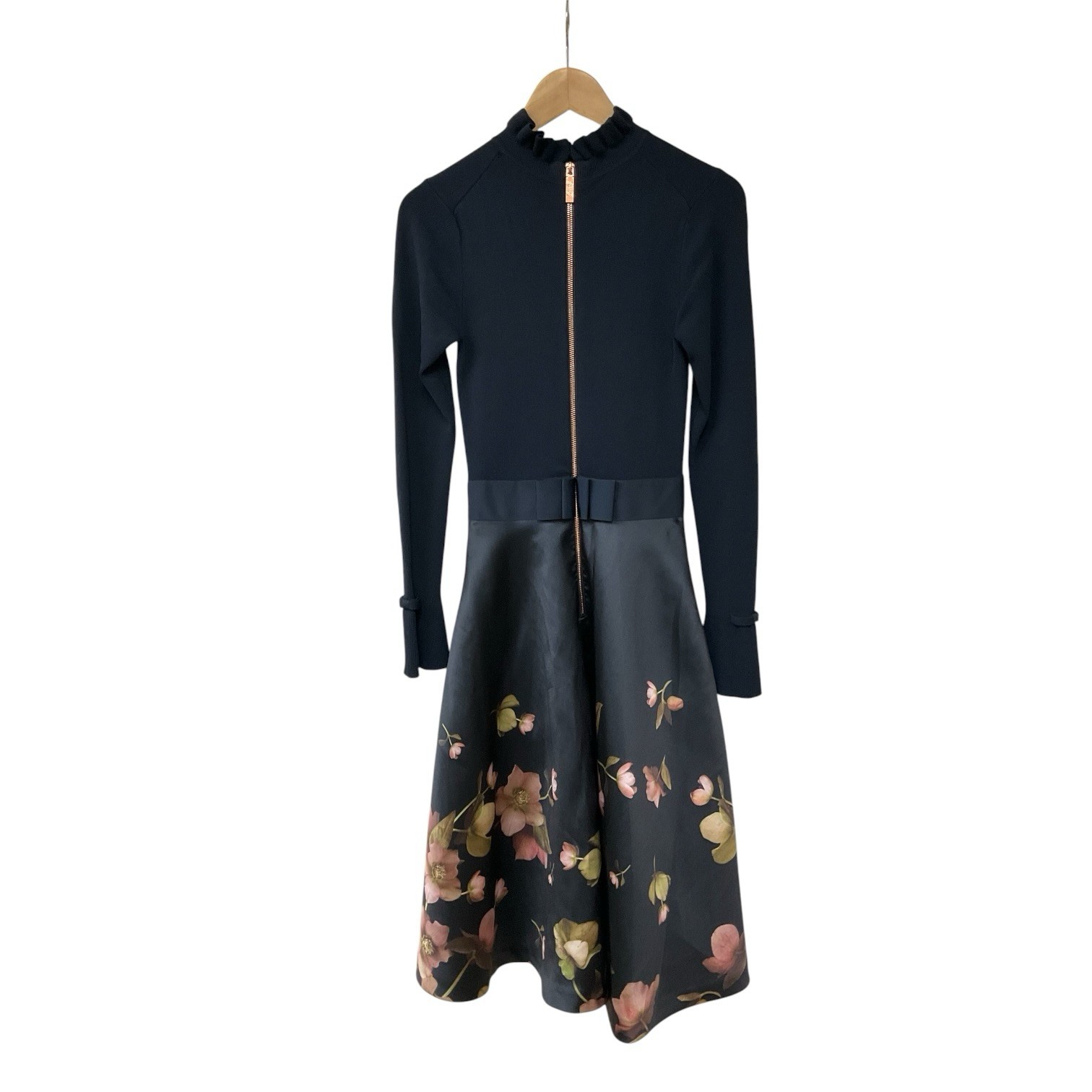 Ted Baker Seema Arboretum Knitted Bodice Dress Navy Blue Floral 1