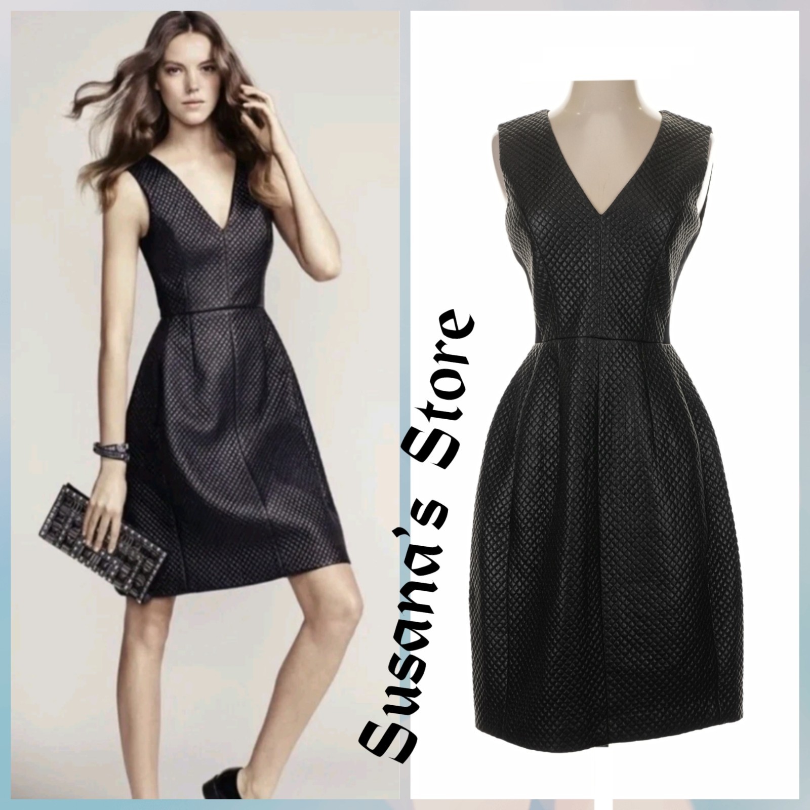 NWT BCBG MAXAZRIA SIZE 2 Quilted Faux-Leather V-Neck Sheath Dress