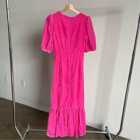 $565 NWT Rhode Pink Ester V-Neck Puff Sleeve Velvet Dress in Jaipur #2 Sz 2