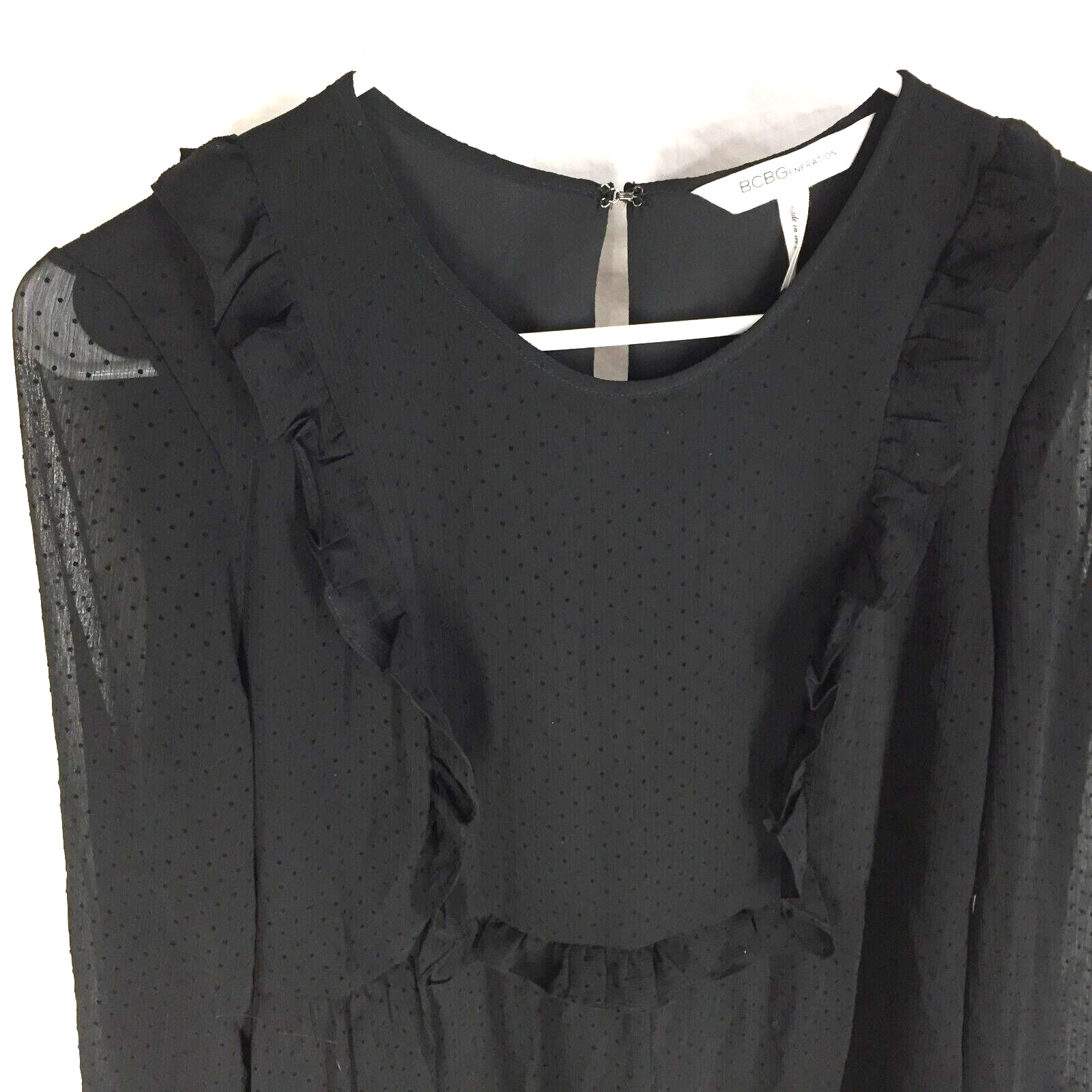 BCBGeneration Black Mini Dress Size Small Ruffle Detail Spring Summer NEW NWT