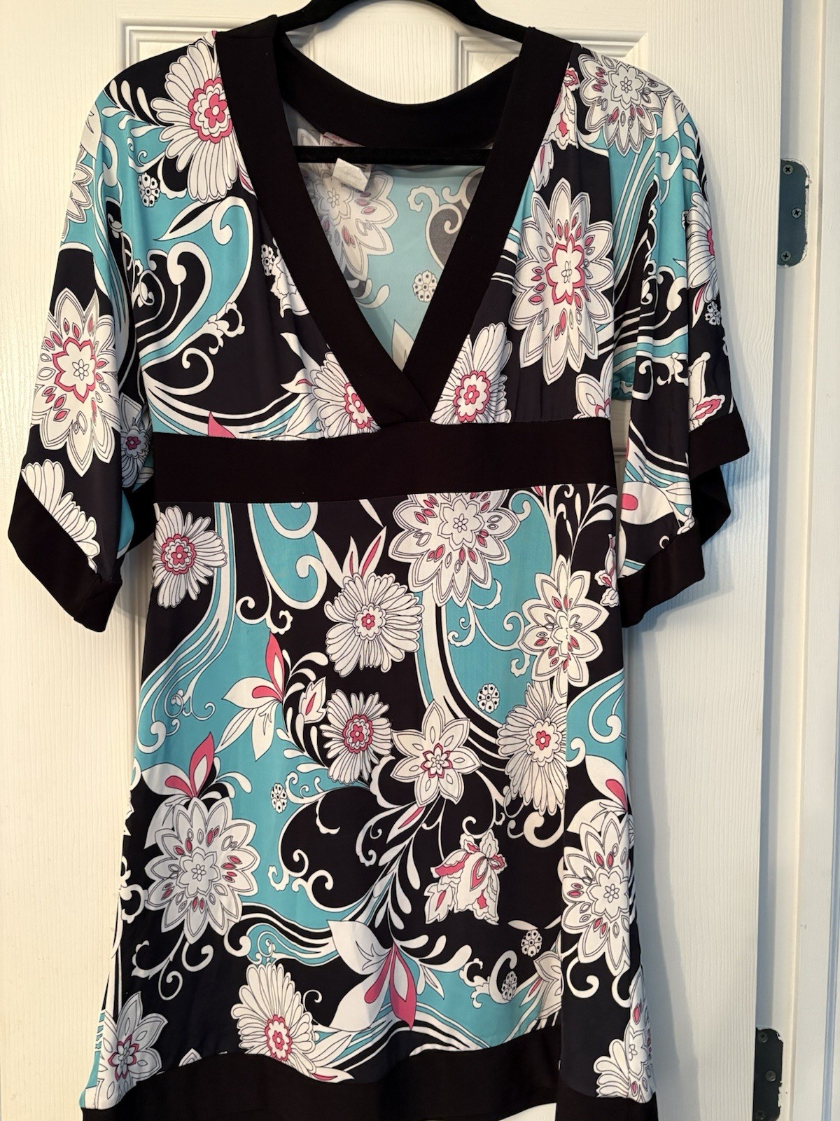 Juniors Mini Dress Kimono Style Size M Floral Print Turquoise And Black