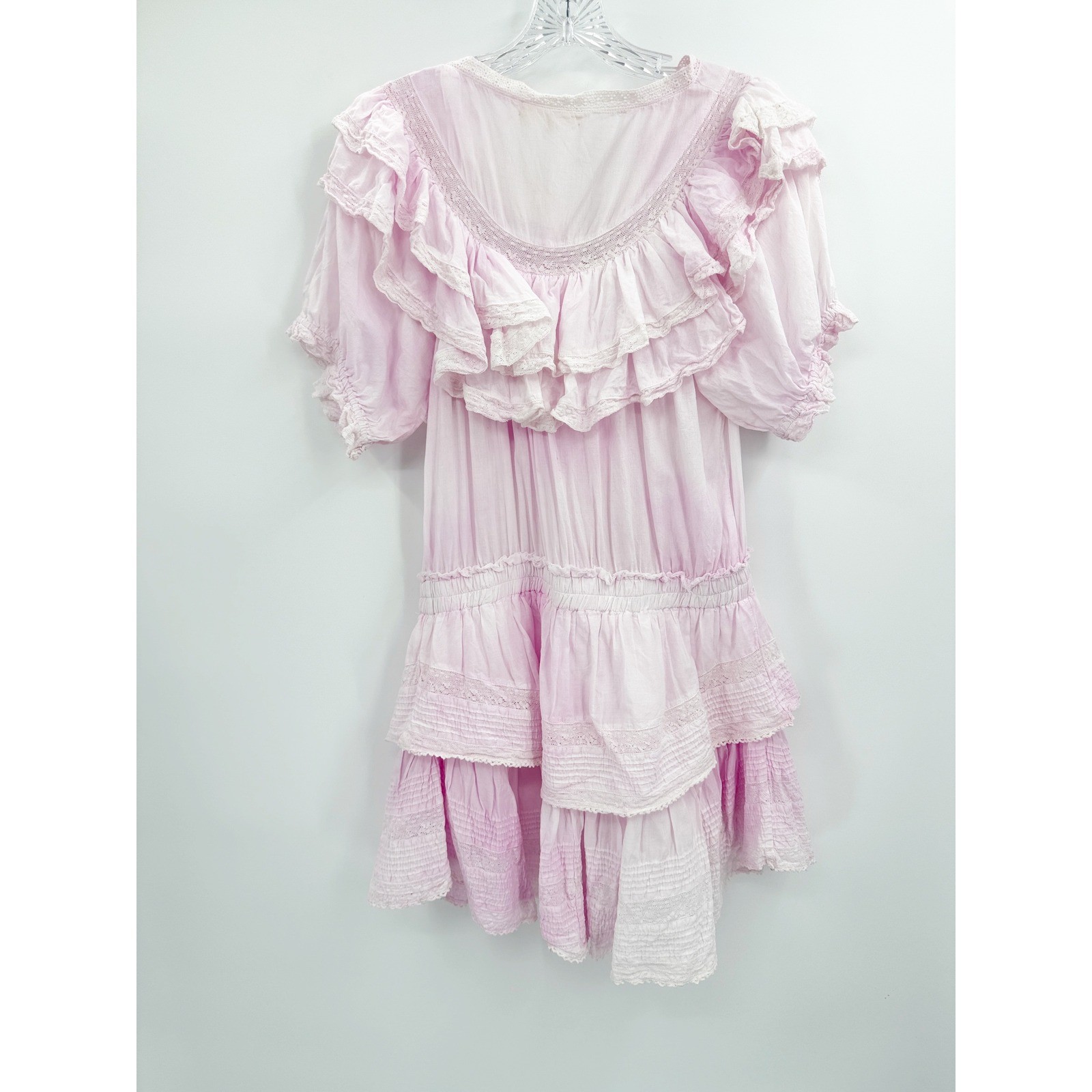 LoveShackFancy Liv Dress Peony Pink Cotton Ruffle Lace Mini XL