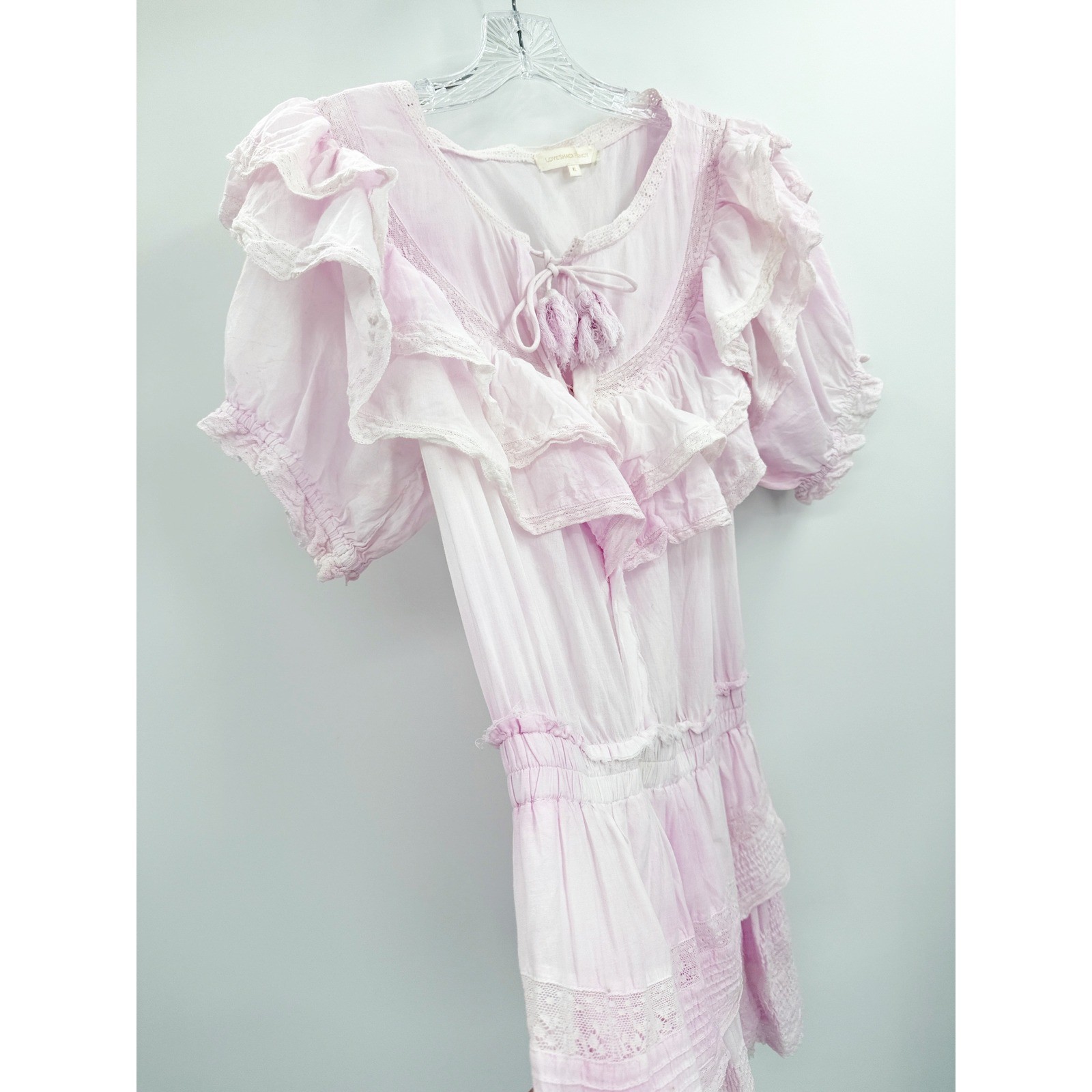 LoveShackFancy Liv Dress Peony Pink Cotton Ruffle Lace Mini XL