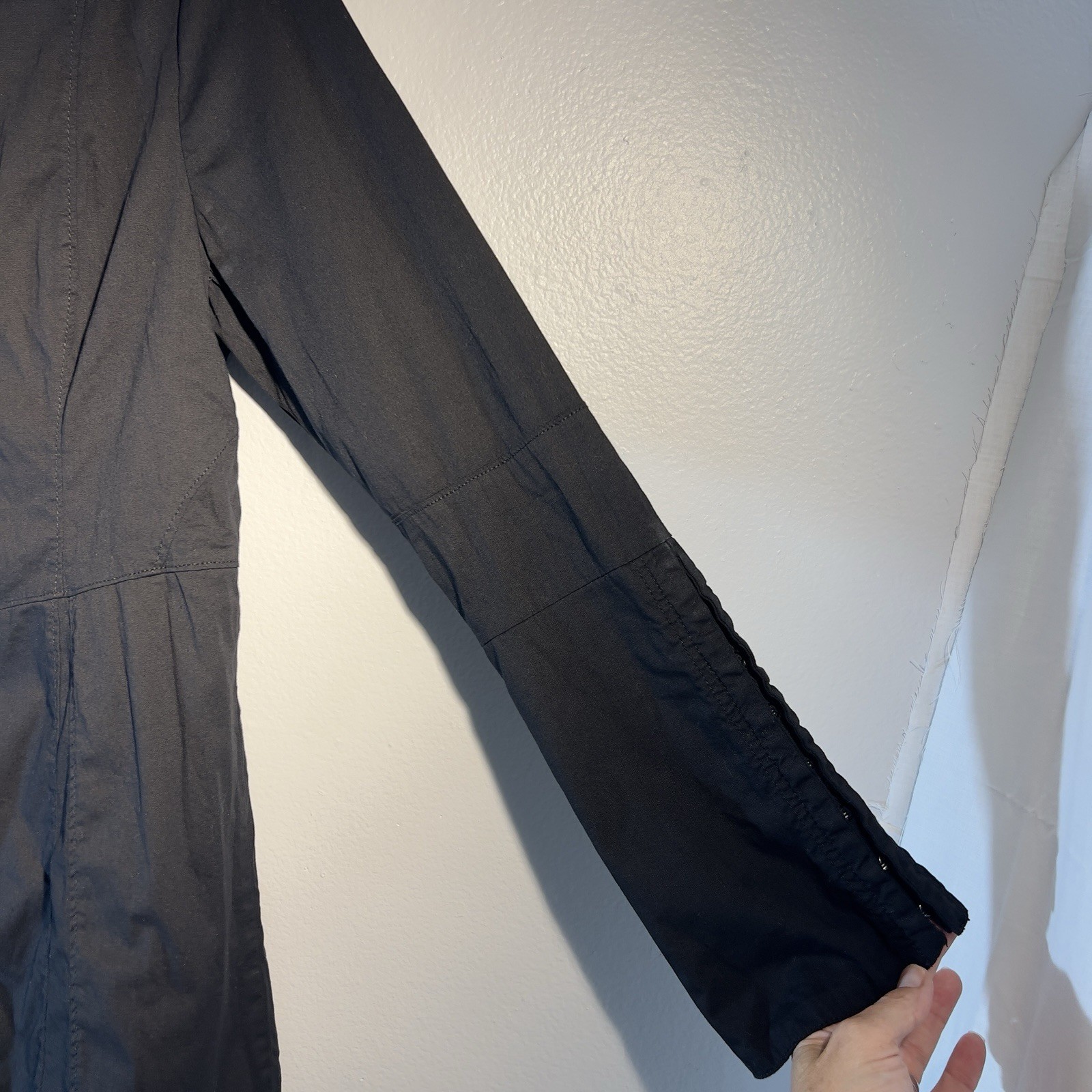 Free People Black Long Sleeve Snap Button Down Shirt Dress M Boho Goth