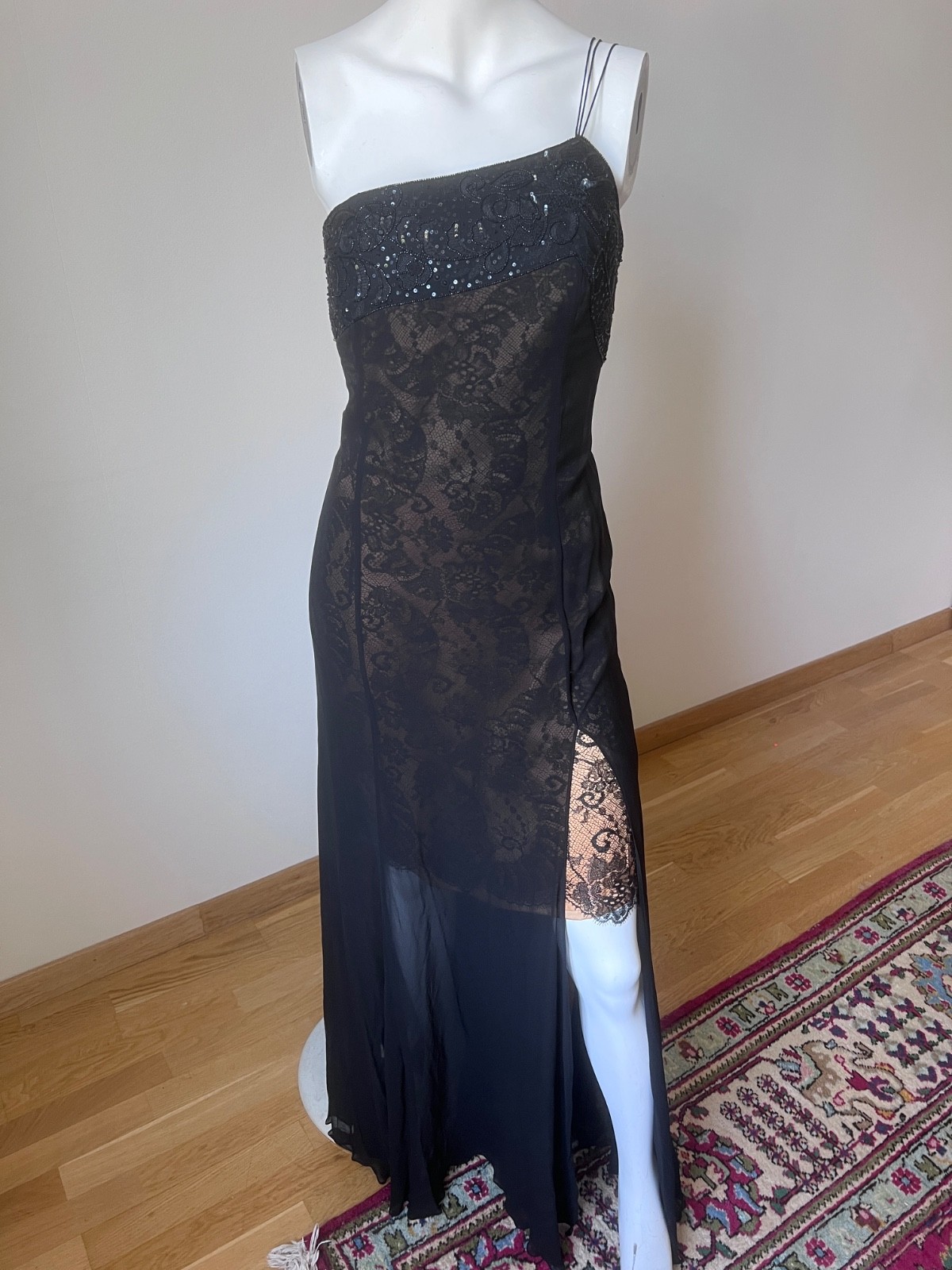 Vintage Silk Maxi Escada One Shoulder Gown with Lace underdress sz L