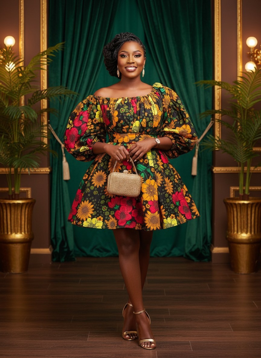 African print dress, floral print dress, maxi dress, African clothing for Women